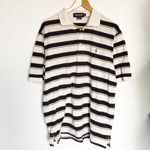 Polo Ralph Lauren Golf Polo Striped Shirt Black Tan Ivory Large